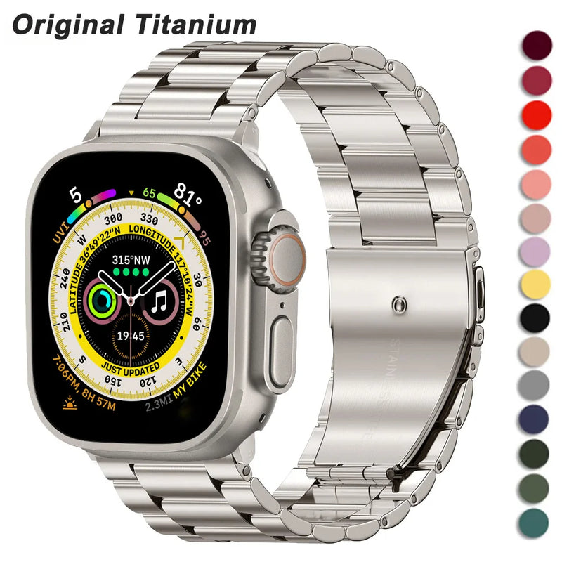 Titanium Color Stainless Steel Strap For Apple Watch Band Ultra 2 49mm 45mm 41mm 40mm 44mm Metal Bracelet iwatch series 9 7 6 8