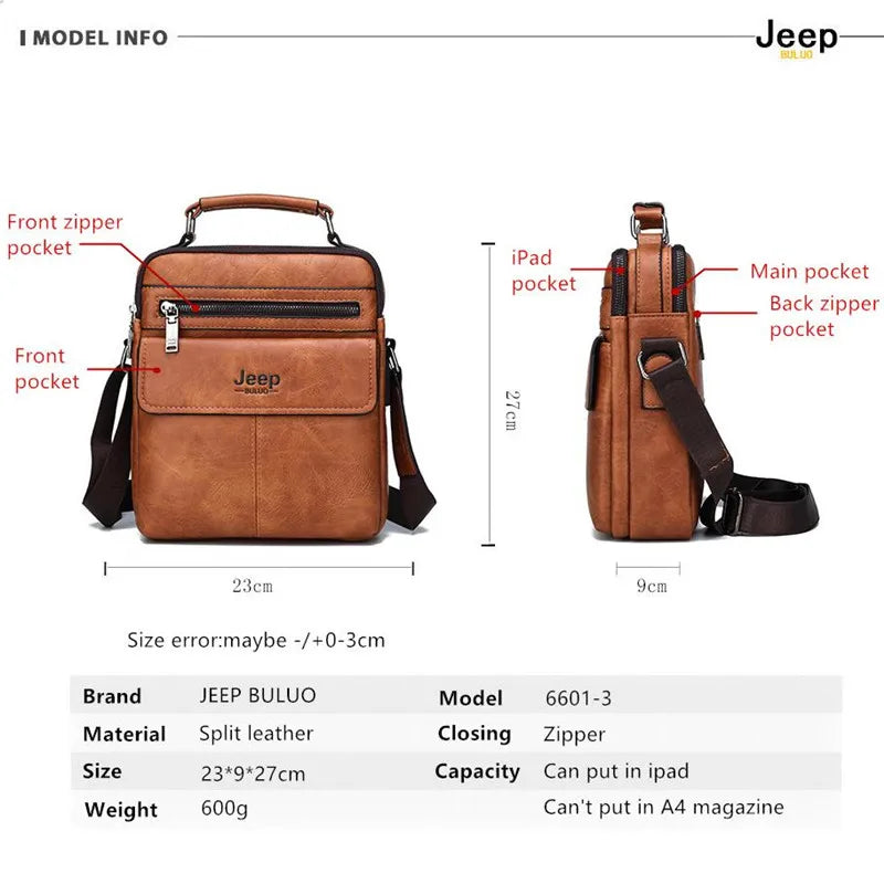 Bolsa de ombro masculina couro JEEP BULOU mensageiro